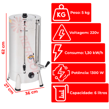 Cafeteira Elétrica Tradicional 6 Litros 220v Marchesoni