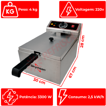 Fritadeira Elétrica 1 Cuba Óleo 05 Litros FE 10 Inox 220v Skymsen