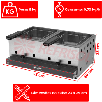 Fritadeira a Gás Alta Pressão 2 Cuba 6 Litros FRCG 6 Inox Metalcubas