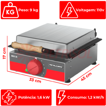 Grill Elétrico 30 cm Com Prensa MGE 30 110v Metalcubas