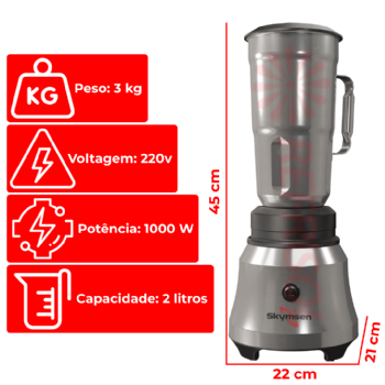 Liquidificador Comercial 2 litros Alta Rotação TA 2 220v Skymsen