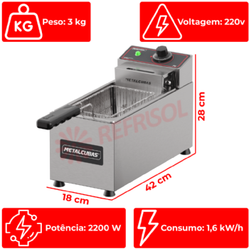 Fritadeira Elétrica 1 Cuba 3 Litros FE 1 C 220v Metalcubas