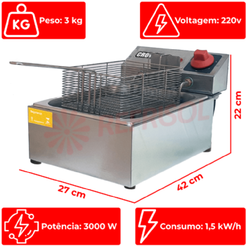 Fritadeira Elétrica 1 Cuba Inox 3,5 Litros FB1D 220v Croydon