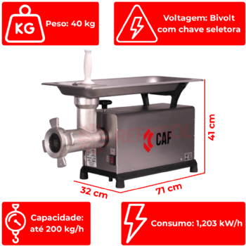 Picador Moedor de Carne Boca 22 de Ferro Fundido com Base Inox Bivolt CAF