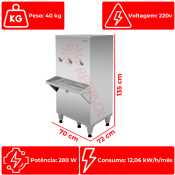 Bebedouro Industrial de Coluna 3 Geladas Inox 100 Litros 220v Frisbel