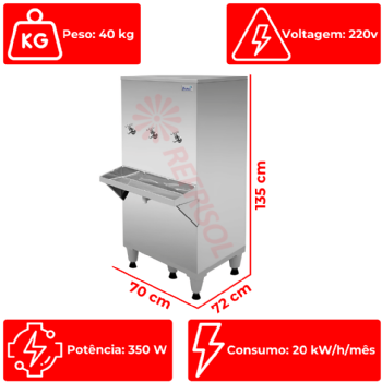 Bebedouro Industrial de Coluna 2 Geladas 1 Natural Inox 100 Litros 220v Frisbel