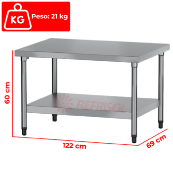 Mesa Inox Apoio 120 x 70 BA 1200/700 Metalcubas