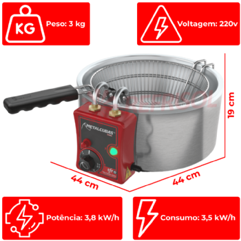 Fritadeira Tacho de Fritura Elétrico 5 Litros TFRE 5 220v Metalcubas