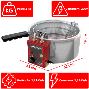 Fritadeira Tacho de Fritura Elétrico 3 Litros TFRE 3 220v Metalcubas