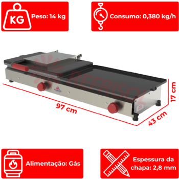 Chapa Sanduicheira 97 cm com Prensa à Gás PR 950 GN Style Progás