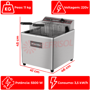 Fritadeira Elétrica Água e Óleo 18 Litros 5500 W GFAO 18 M 220v Metalcubas