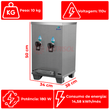 Bebedouro Industrial de Bancada 1 Gelada 1 Natural Inox 10 Litros 110v Frisbel