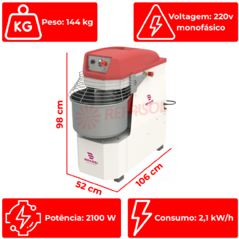 Amassadeira Espiral 25 kg AES-25/1 220v Braesi