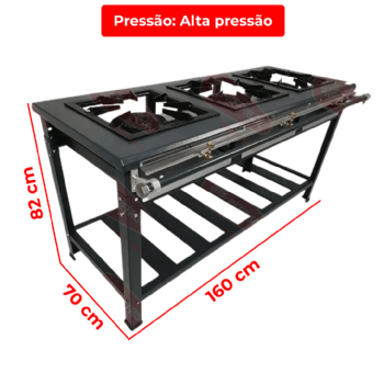 Fogão Industrial 3 Bocas Simples 40x40 Alta Pressão Queimador Real Metal Brey