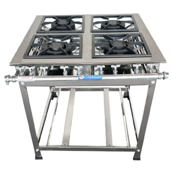 Fogão Industrial 4 Bocas Duplas 30 x 30 Perfil 7 Inox Baixa Pressão Tradicional MR Fogões