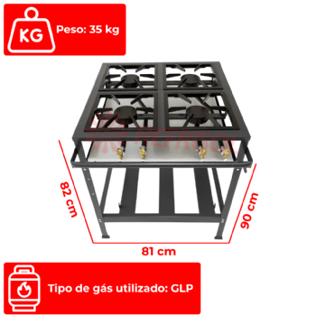 Fogão Industrial 4 Bocas Simples Alta Pressão Metal Brey