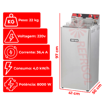 Fritadeira Elétrica Zona Fria de Óleo 15 Litros 8000 W FZ28 P 220v Croydon