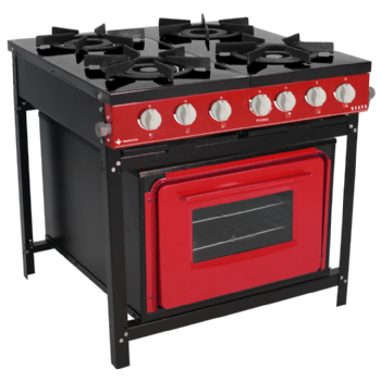 Fogão Industrial 4 Bocas Baixa Pressão Com Forno Bravo Vermelho Venâncio