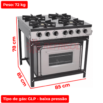 Fogão Industrial 4 Bocas Baixa Pressão Com Forno Bravo Grafite Venâncio