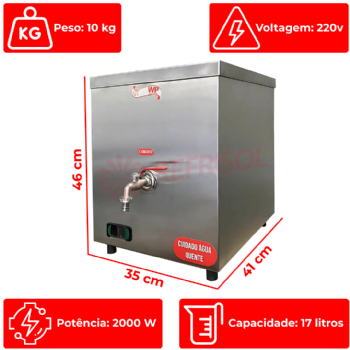 Aquecedor de Água 17 Litros WP17 Inox Escovado 220v Water Plus