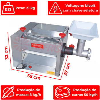 Cilindro Extrusor Moedor e Misturador Conjugados 1420 Inox Bivolt Bigolar