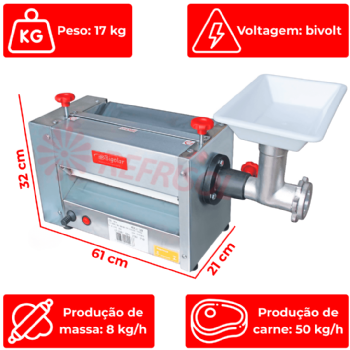 Cilindro e Extrusora 30 cm 1320 Inox Bivolt Bigolar