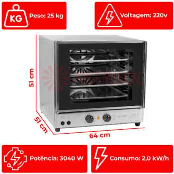 Forno Turbo Elétrico de Convecção Analógico FETP 4A 220v Titã