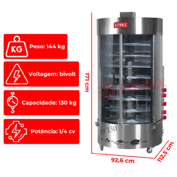 Forno Assador Queimador Central Multiuso Rotativo a Gás ARV 130 QC G Paniz