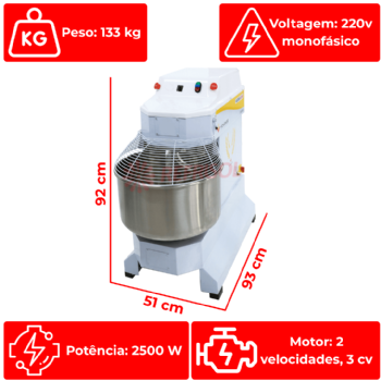 Amassadeira Espiral 2 Velocidades 25 kg VAEM 25 220v Monofásica Venâncio