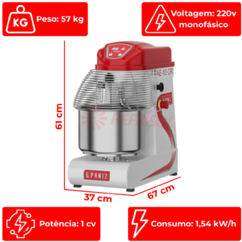Amassadeira Espiral 3 Velocidades Cuba Removível Epóxi 10 kg AE 10 CR G2 220v G Paniz