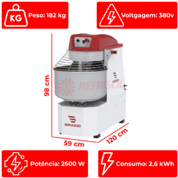 Amassadeira Espiral 40 kg AES-40/1 G3 380v Braesi