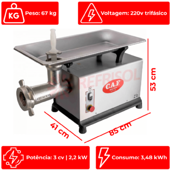 Picador Moedor de Carne Boca 98 de Ferro Fundido 220v Trifásico CAF