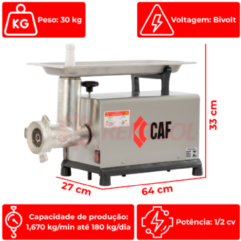 Picador Moedor de Carne Boca 10 de Ferro Fundido Bivolt CAF