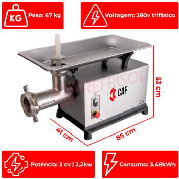 Picador Moedor de Carne Boca 98 de Ferro Fundido 380v Trifásico CAF