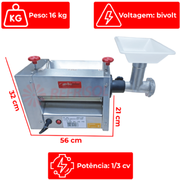 Cilindro e Extrusora 25 cm 1220 Inox Bivolt Bigolar