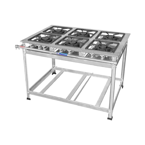 Fogão Industrial 6 Bocas Duplas 30 x 30 Perfil 7 Inox Baixa Pressão Tradicional MR Fogões