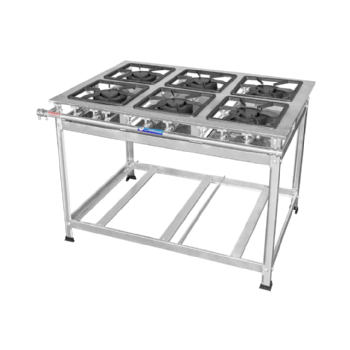 Fogão Industrial 6 Bocas Duplas 30 x 30 Perfil 7 Inox Baixa Pressão Tradicional MR Fogões