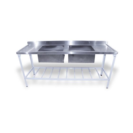 Mesa Pia 190 x 70 com 2 Cubas Tampo Inox Pés Epóxi Innal