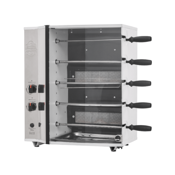 Assador a Gás Industrial Hidro 5 Espetos Giratórios - Inox Bivolt