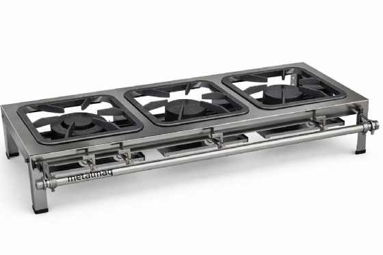 Fogão Industrial 3 Bocas de Mesa 30x30 Baixa Pressão Inox Max Metalmaq