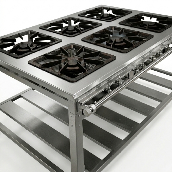 Fogão Industrial de Parede 6 Bocas Duplas 40x40 Baixa Pressão Inox Metal Brey