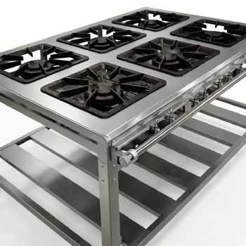 Fogão Industrial de Parede 6 Bocas Duplas 40x40 Baixa Pressão Inox Metal Brey