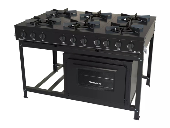 Fogão Industrial 6 Bocas Baixa Pressão Com Forno Bravo Preto Venâncio