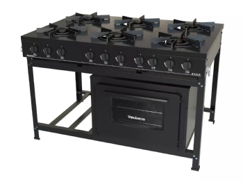 Fogão Industrial 6 Bocas Baixa Pressão Com Forno Bravo Preto Venâncio