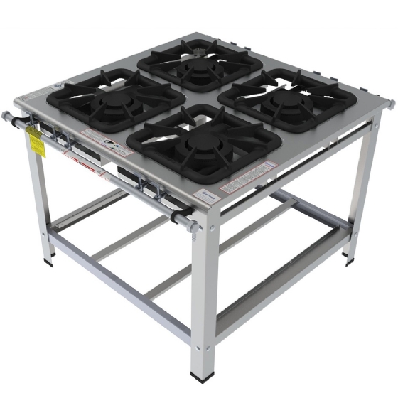 Fogão Industrial 4 Bocas Duplas Centro Inox FGI 44 CD Gastromaq