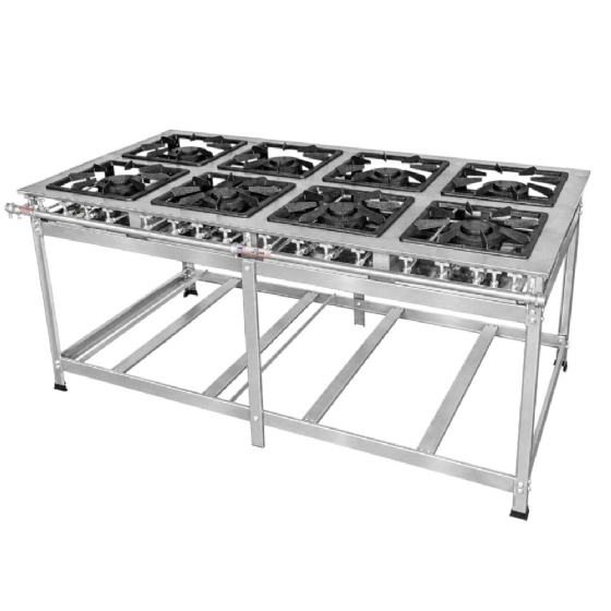 Fogão Industrial 8 Bocas Duplas 40 x 40 Perfil 8 Inox Baixa Pressão Luxo MR Fogões
