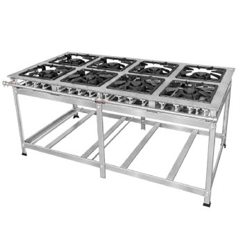Fogão Industrial 8 Bocas Duplas 40 x 40 Perfil 8 Inox Baixa Pressão Luxo MR Fogões
