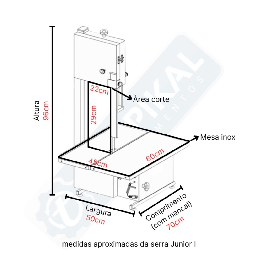 Serra Fita Junior II 1,90 Mesa Móvel com Moedor N°08 Bivolt Tropikal
