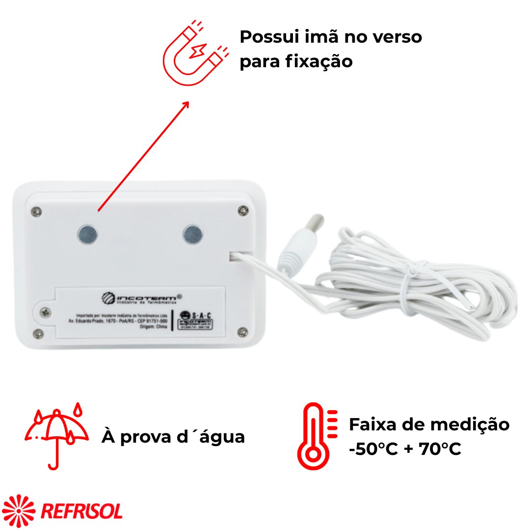 Termômetro Digital com Função Máxima/Mínima Com Cabo de 2m Incoterm