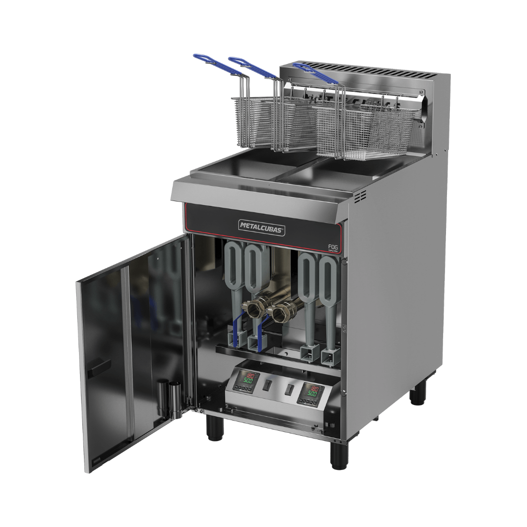 Fritadeira a Gás Industrial 45 Litros Zona Fria de Óleo FOG 3C Duplo PRM 220v Metalcubas